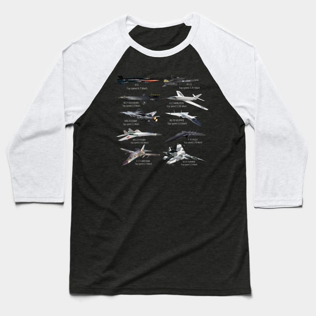 Military's Fastest Jet Fighters Aircraft Plane of the World Baseball T-Shirt by F&L Design Co.